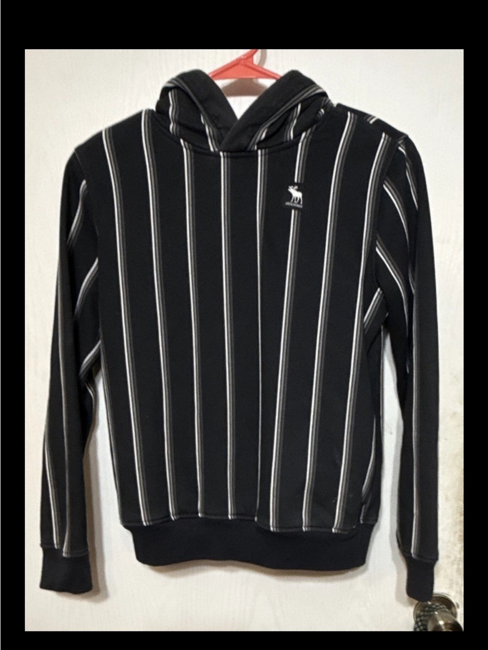 abercrombie kids Black & White Striped Hoodie Sweatshirt